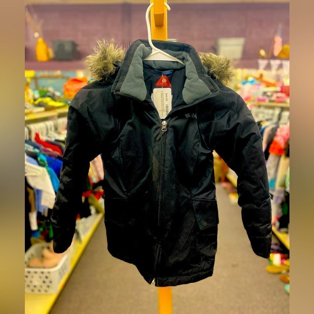 🛍️ Columbia Child 6/7 Black Winter Coat Omni-Tech w/ Fur Hood